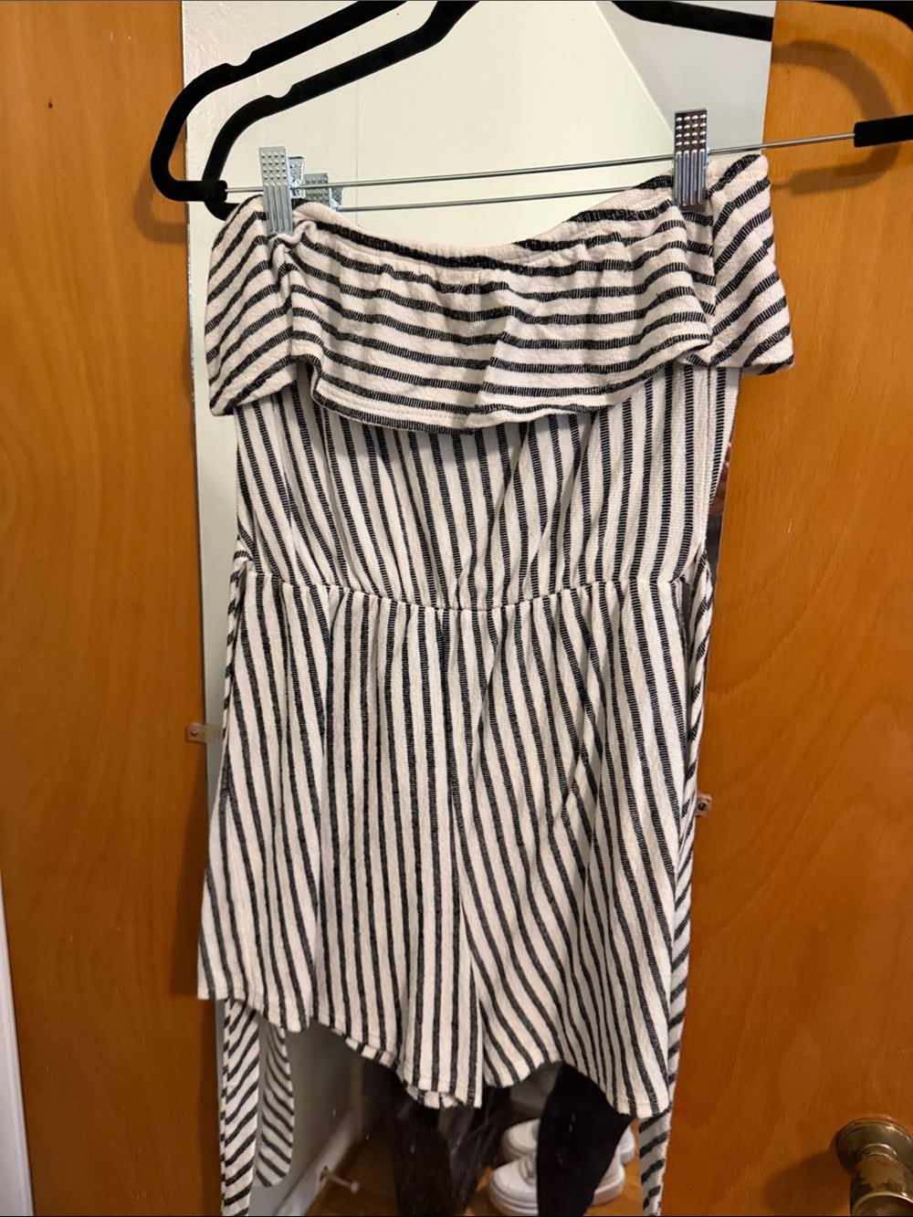 Striped Off-Shoulder Black and White Women’s romper
